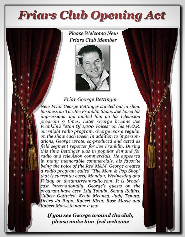 Friar George Bettinger performs at the Friars Club